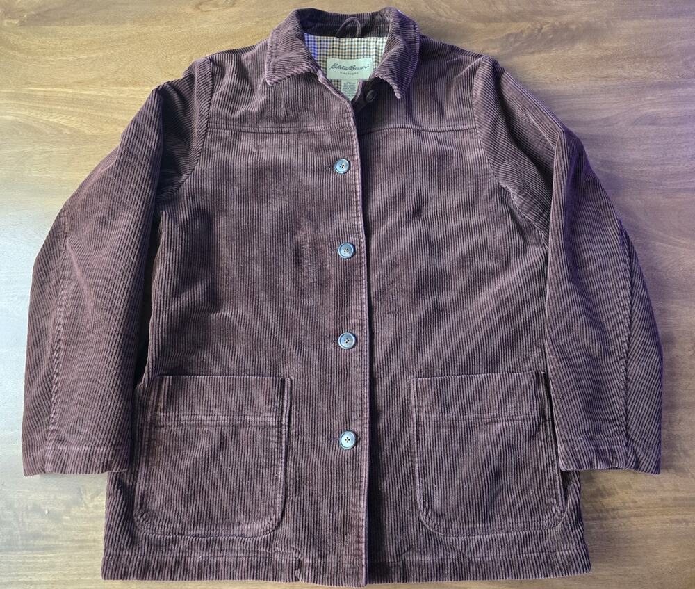 Vintage Eddie Bauer Brown Corduroy Jacket Women's Large L Plaid Lined Insulated